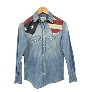 Denim & Supply Ralph Lauren XS Chambray Flag Country Western Shirt Snap Button